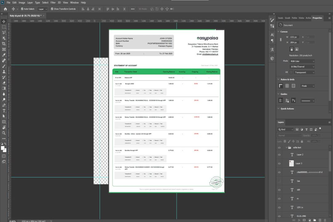 Pakistan Easypaisa relevé de compte Modèle Word et PDF template